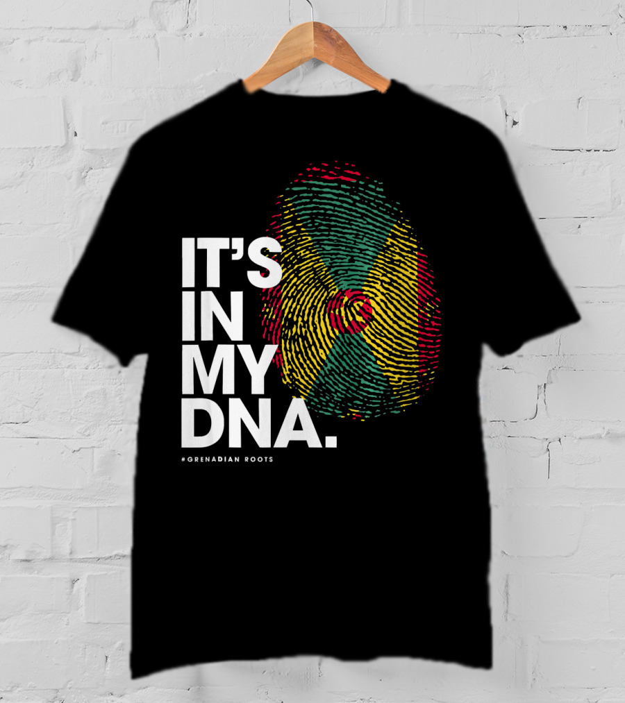IT'S IN MY DNA Grenadian Roots Flag Fingerprint T-Shirt