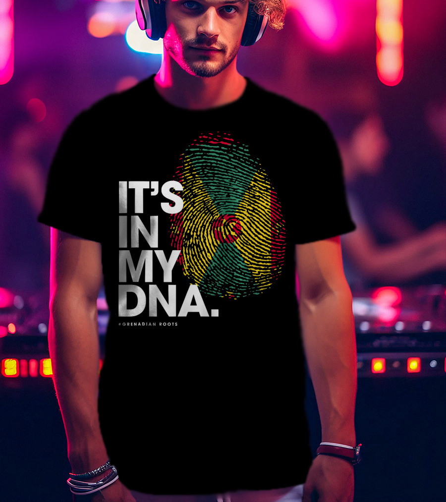 IT'S IN MY DNA Grenadian Roots Flag Fingerprint T-Shirt