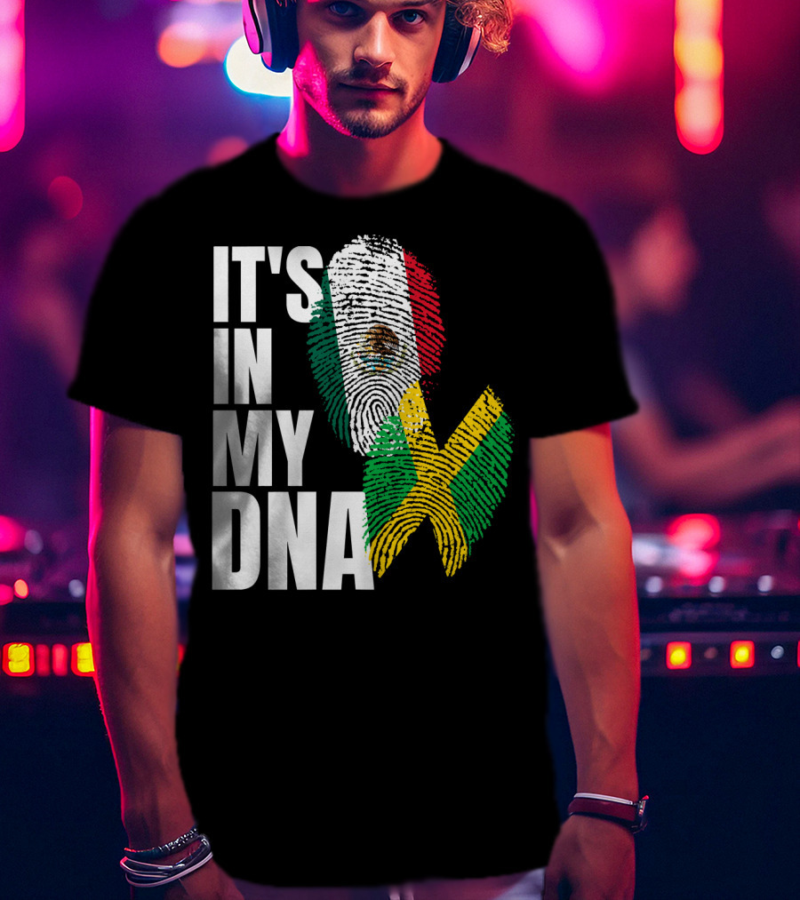 It's In My DNA Jamaican Mexican Flag Fingerprint Heritage T-Shirt