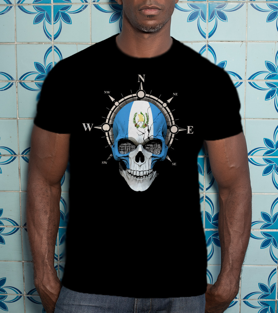 Guatemala Flag Skull Compass Guatemalan Directions T-Shirt
