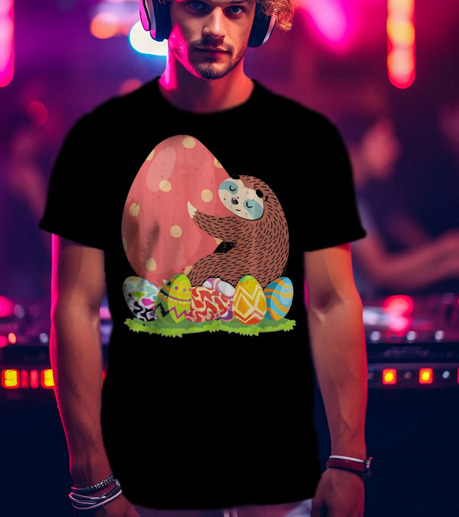 Girls Sloth Easter Women Funny Easter Egg Hug T-Shirt
