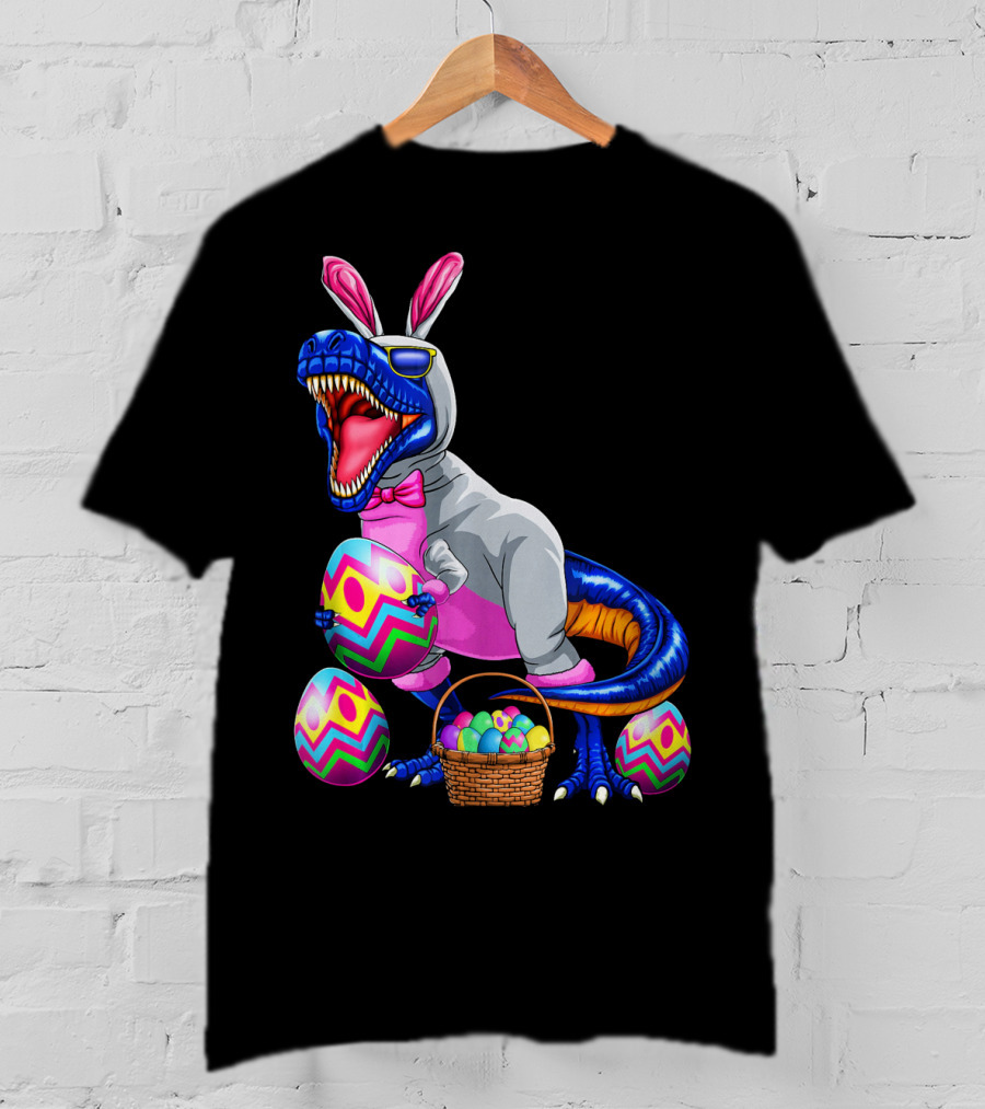 Easter Bunny T-Rex Dinosaur With Colorful Eggs T-Shirt