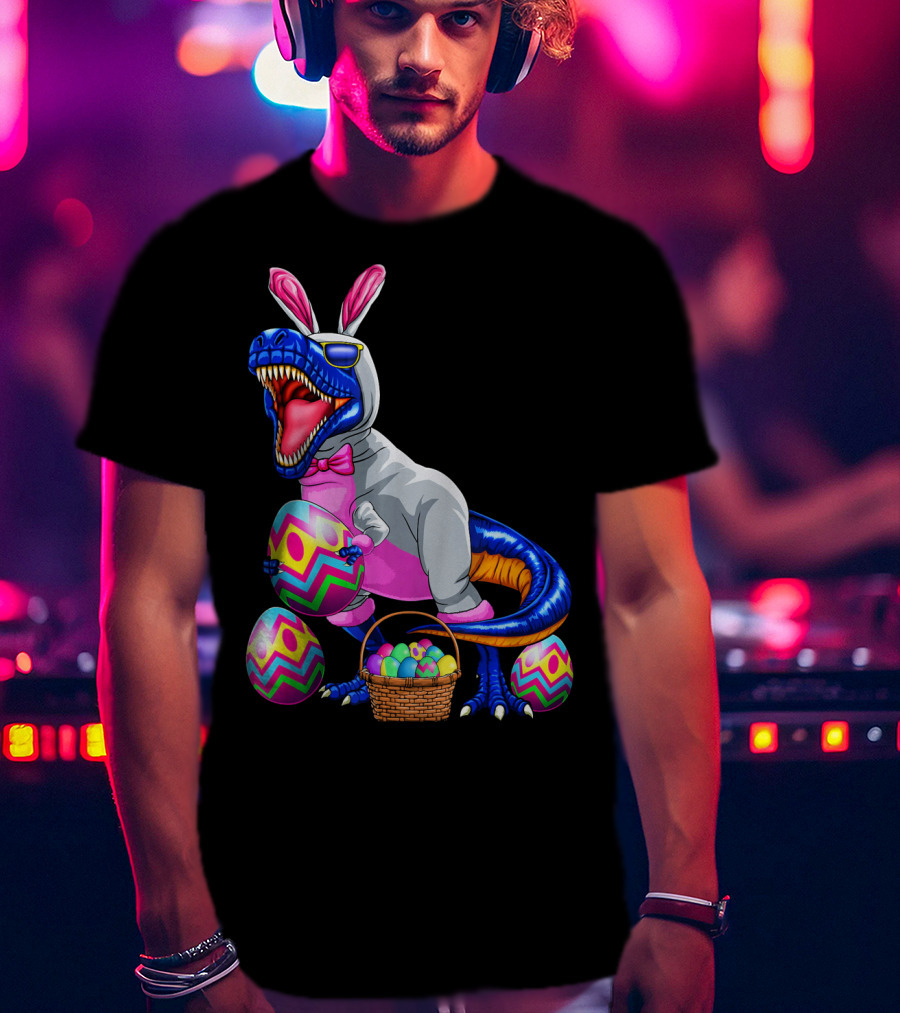 Easter Bunny T-Rex Dinosaur With Colorful Eggs T-Shirt