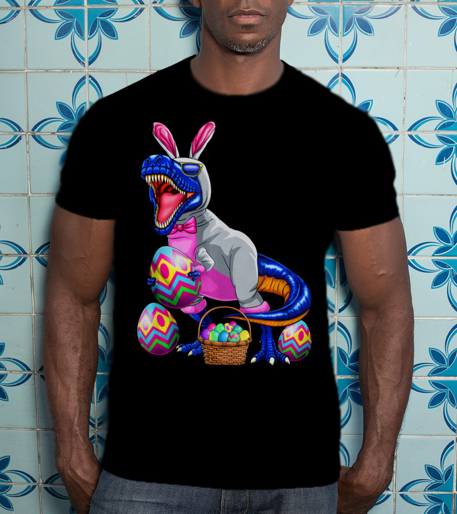 Easter Bunny T-Rex Dinosaur With Colorful Eggs T-Shirt