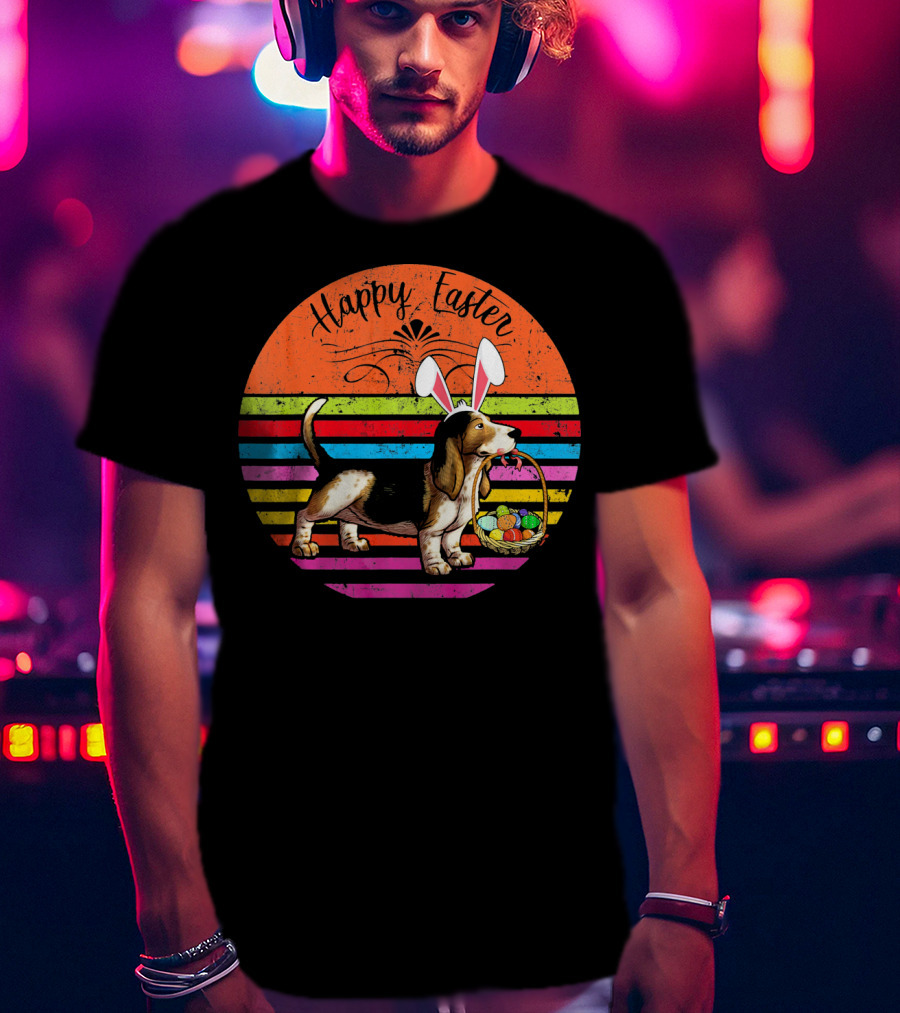 Vintage Basset Hound Dog Happy Easter Eggs T-Shirt