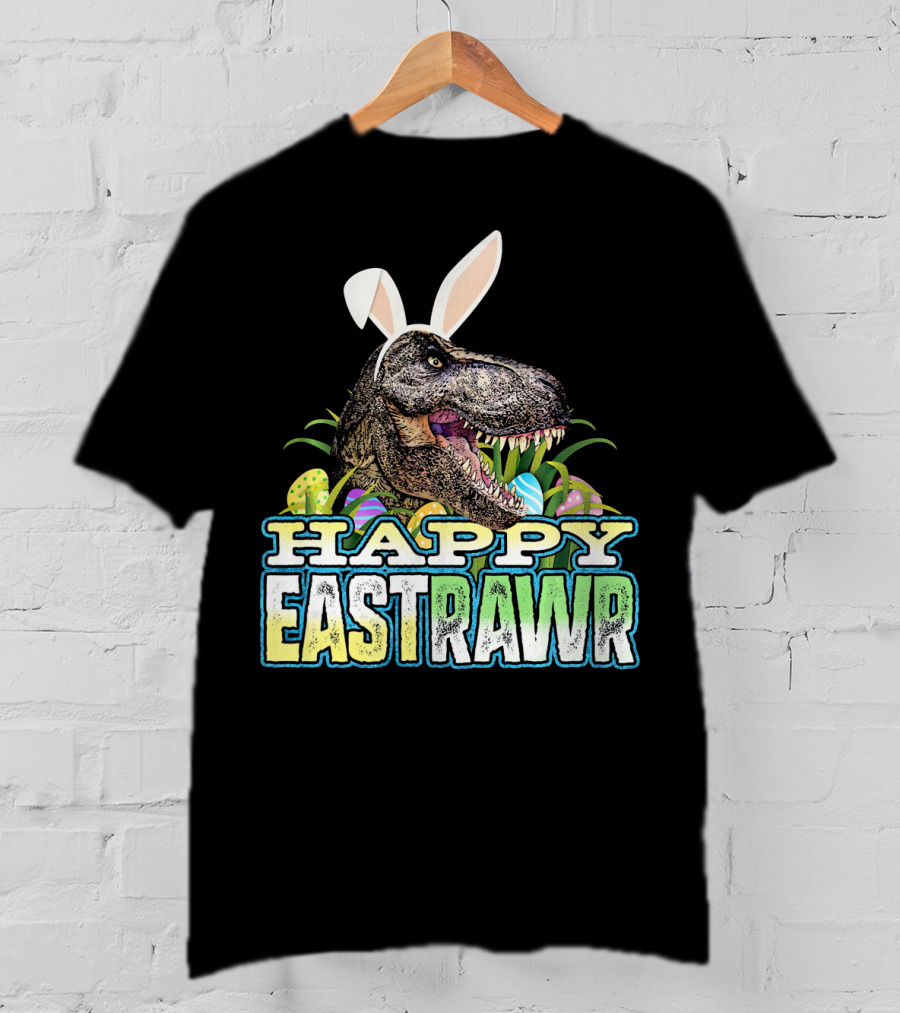 Happy Eastrawr Dinosaur Bunny Ears Easter Eggs T-Shirt