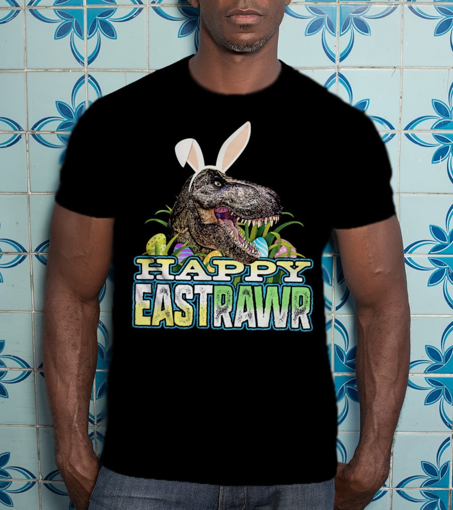 Happy Eastrawr Dinosaur Bunny Ears Easter Eggs T-Shirt