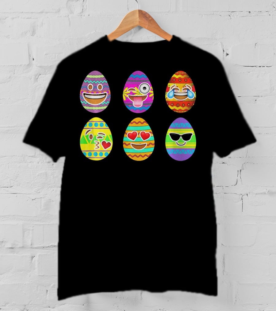 Funny Colorful Smiling Easter Eggs Emoji Faces T-Shirt