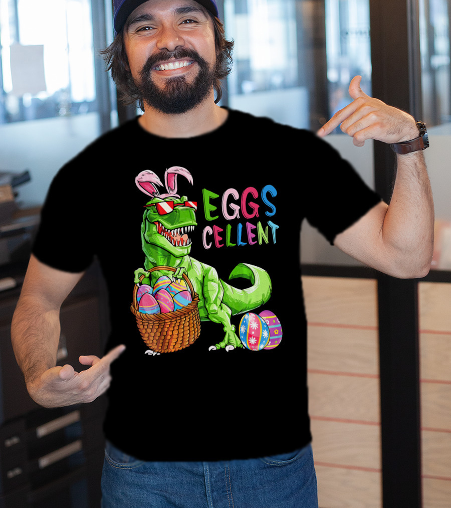 EGGS-cellent Green Dinosaur With Bunny Ears And Easter Eggs T-Shirt