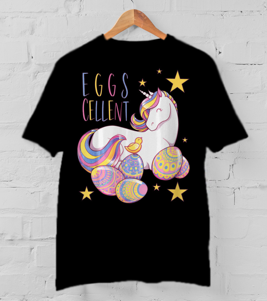 Eggs Cellent Easter Unicorn With Colorful Eggs And Stars T-Shirt