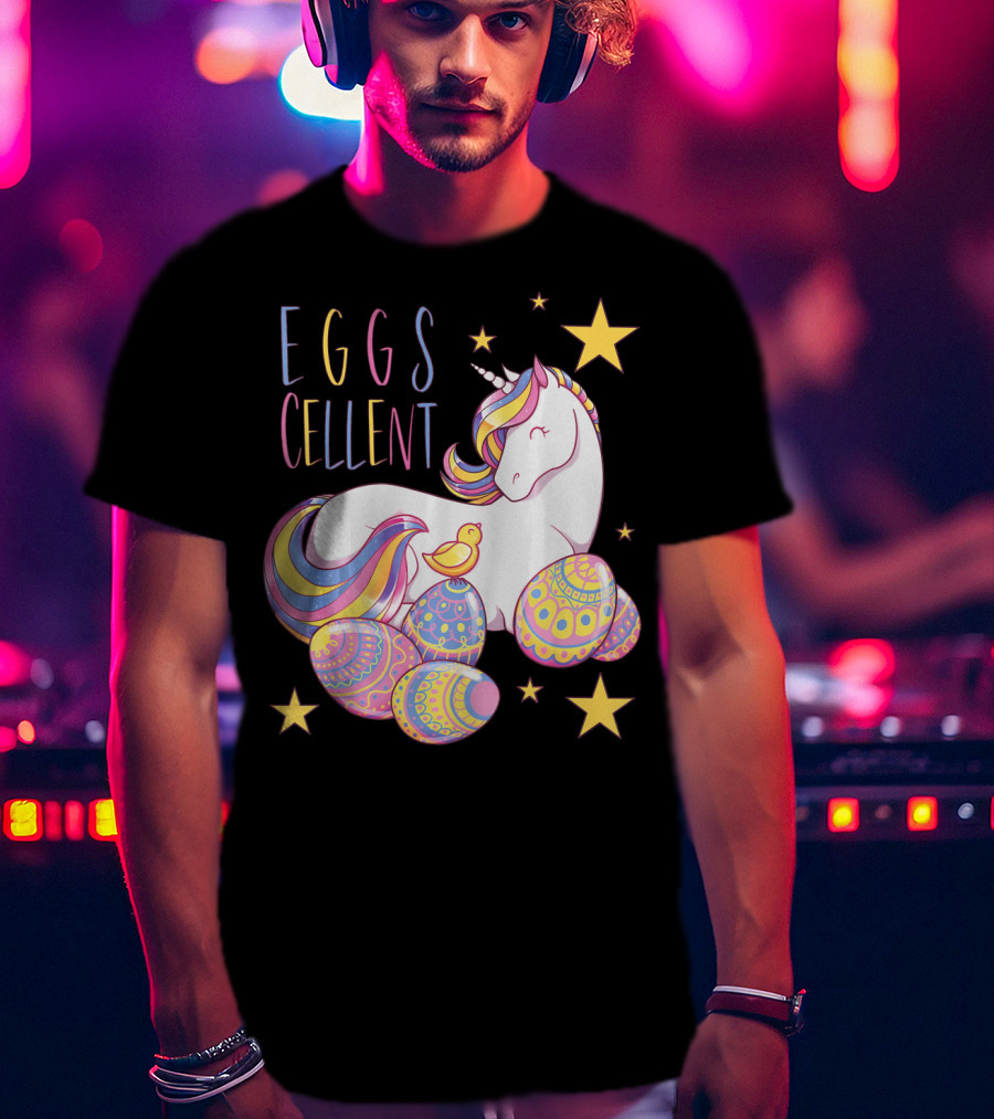 Eggs Cellent Easter Unicorn With Colorful Eggs And Stars T-Shirt