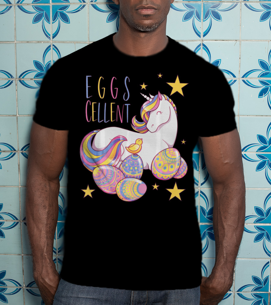 Eggs Cellent Easter Unicorn With Colorful Eggs And Stars T-Shirt