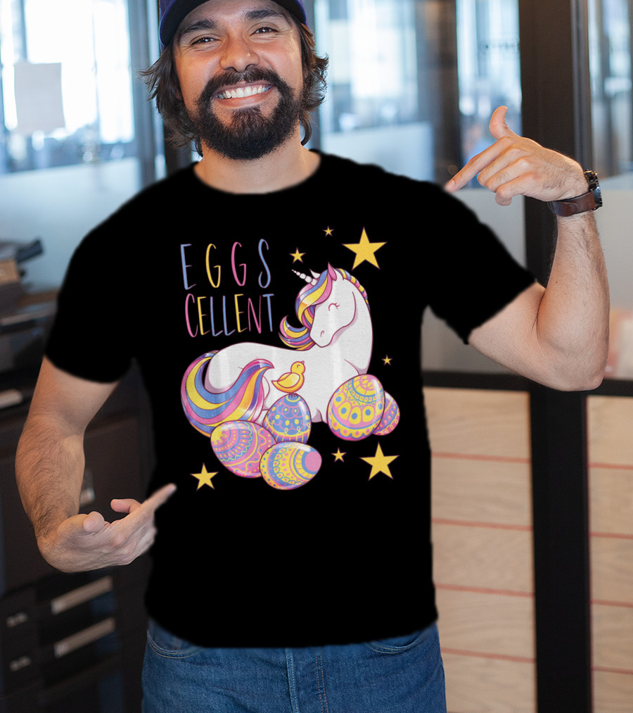 Eggs Cellent Easter Unicorn With Colorful Eggs And Stars T-Shirt