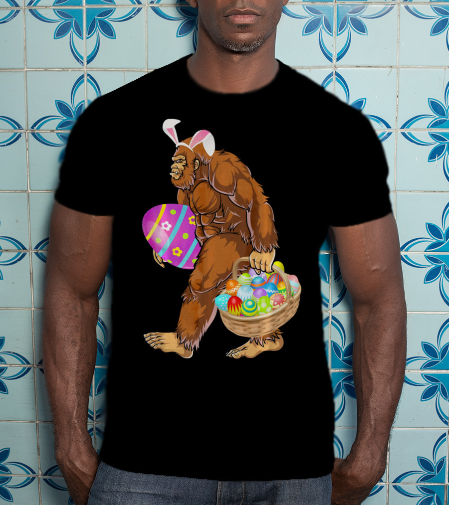 Bigfoot Easter Egg Hunt With Bunny Ears And Basket T-Shirt