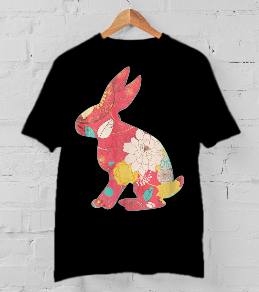 Retro Easter Bunny Vintage Floral T-Shirt