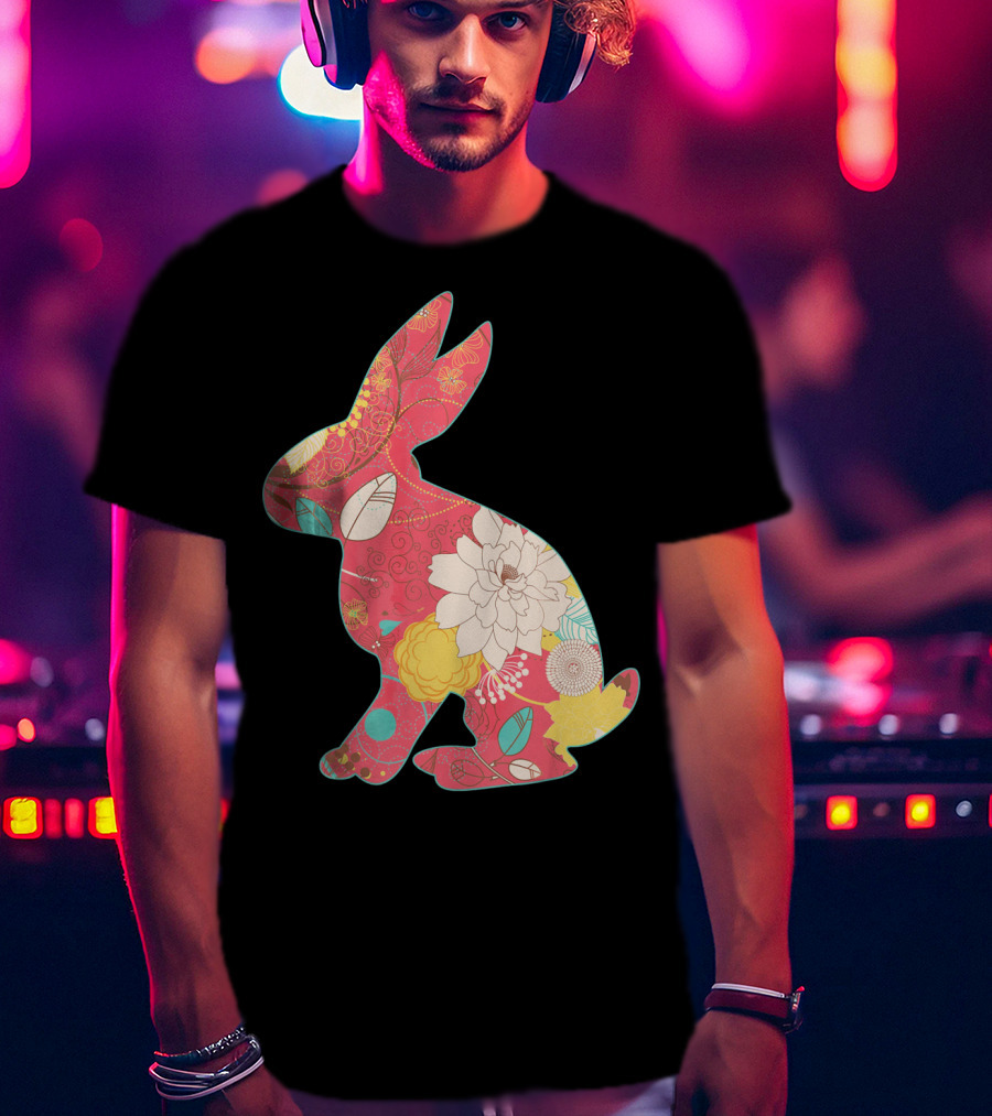 Retro Easter Bunny Vintage Floral T-Shirt