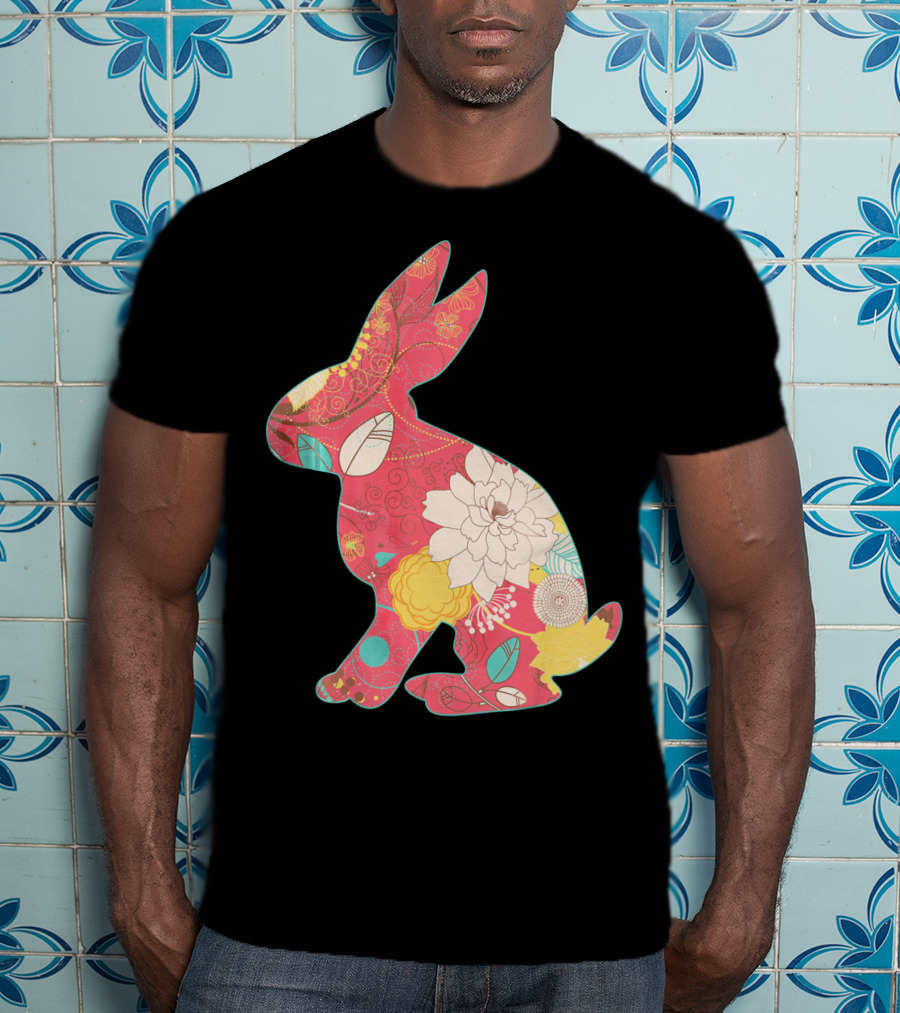 Retro Easter Bunny Vintage Floral T-Shirt