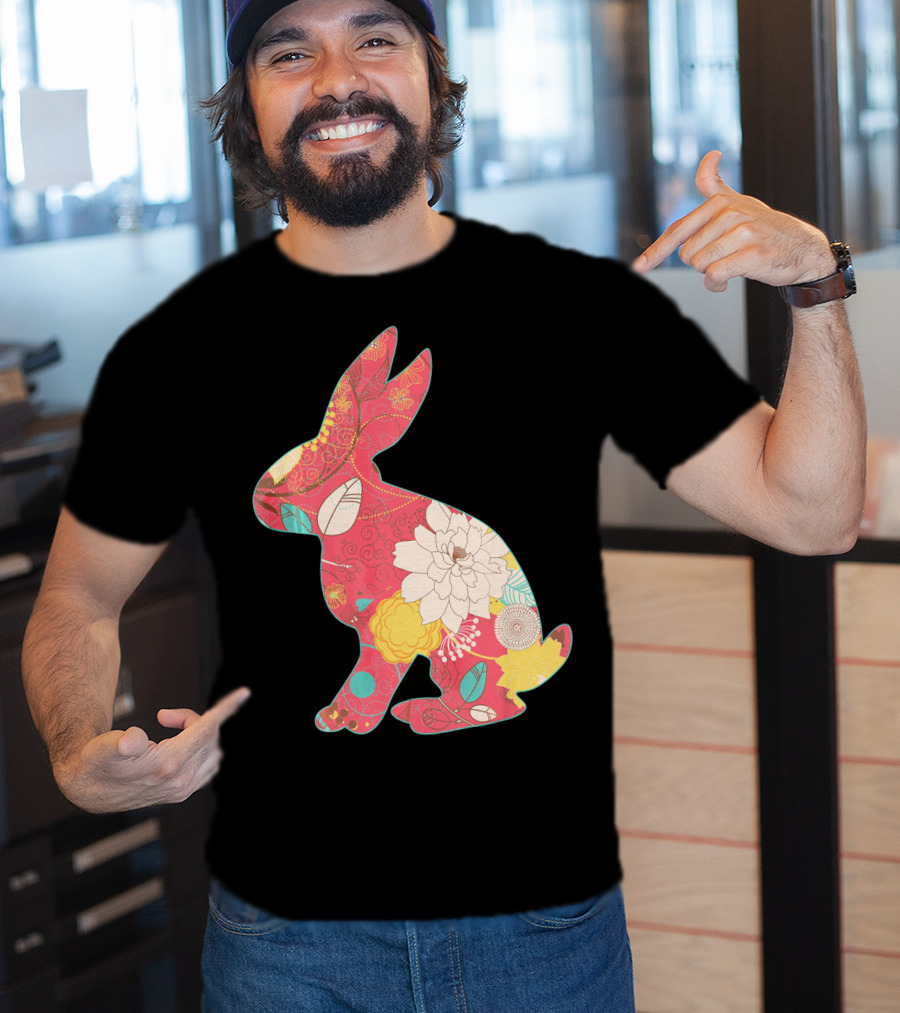 Retro Easter Bunny Vintage Floral T-Shirt