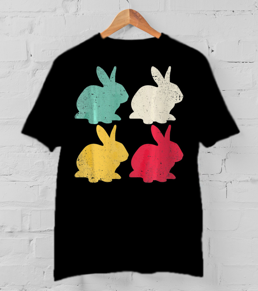 Retro Easter Bunny Rabbit Vintage Color Silhouette Quartet T-Shirt