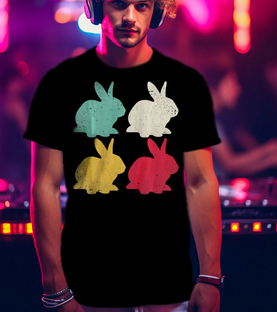 Retro Easter Bunny Rabbit Vintage Color Silhouette Quartet T-Shirt