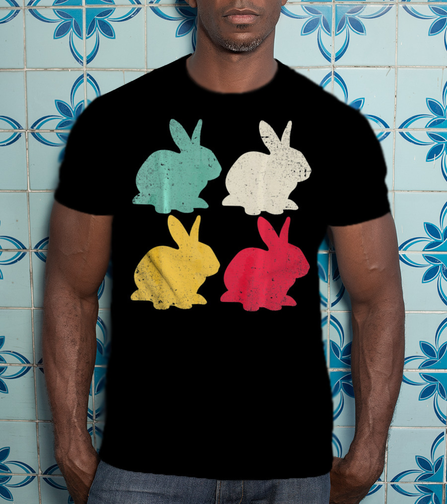 Retro Easter Bunny Rabbit Vintage Color Silhouette Quartet T-Shirt
