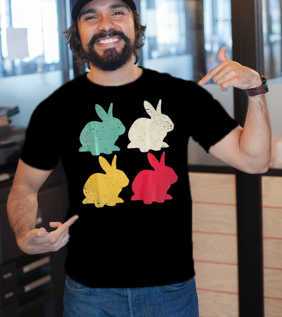 Retro Easter Bunny Rabbit Vintage Color Silhouette Quartet T-Shirt