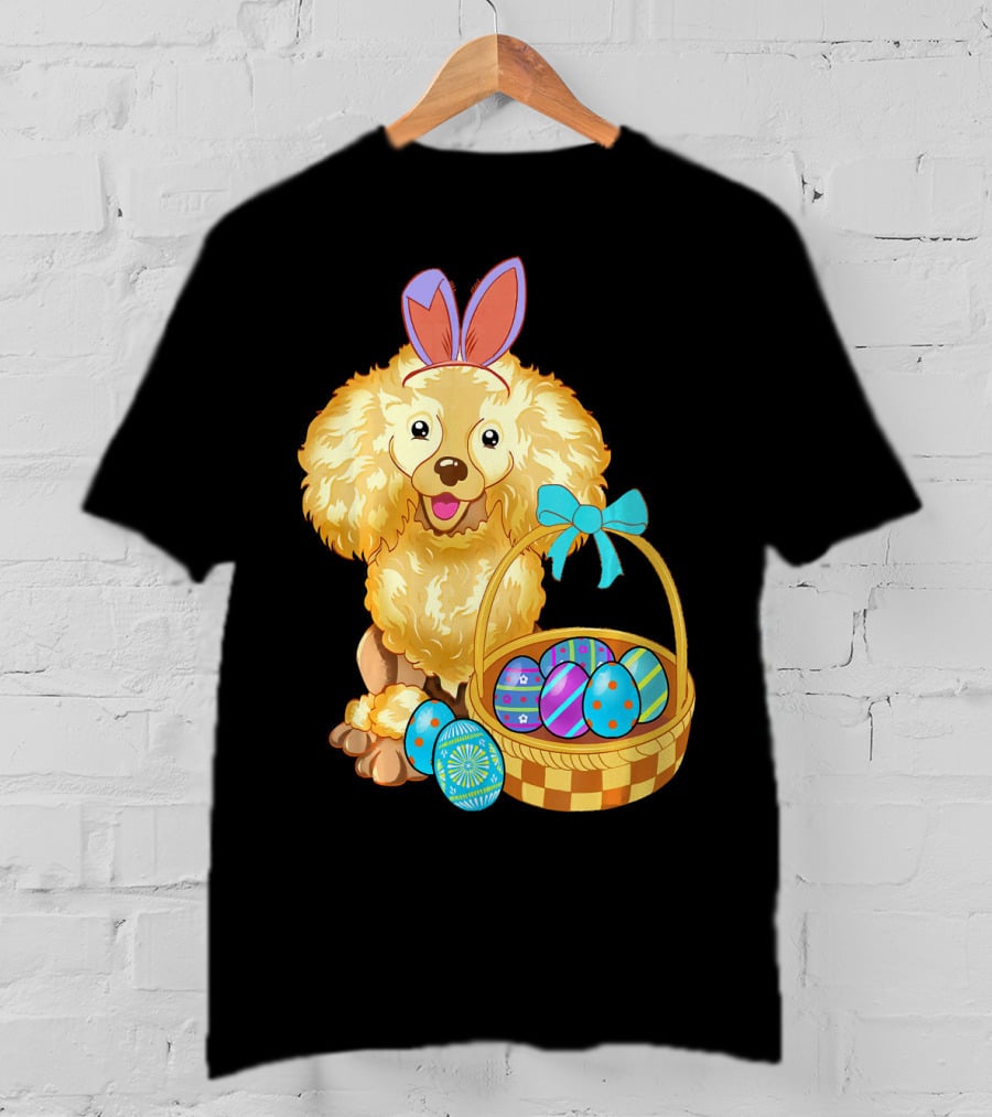 Adorable Poodle With Bunny Ears And Easter Egg Basket T-Shirt