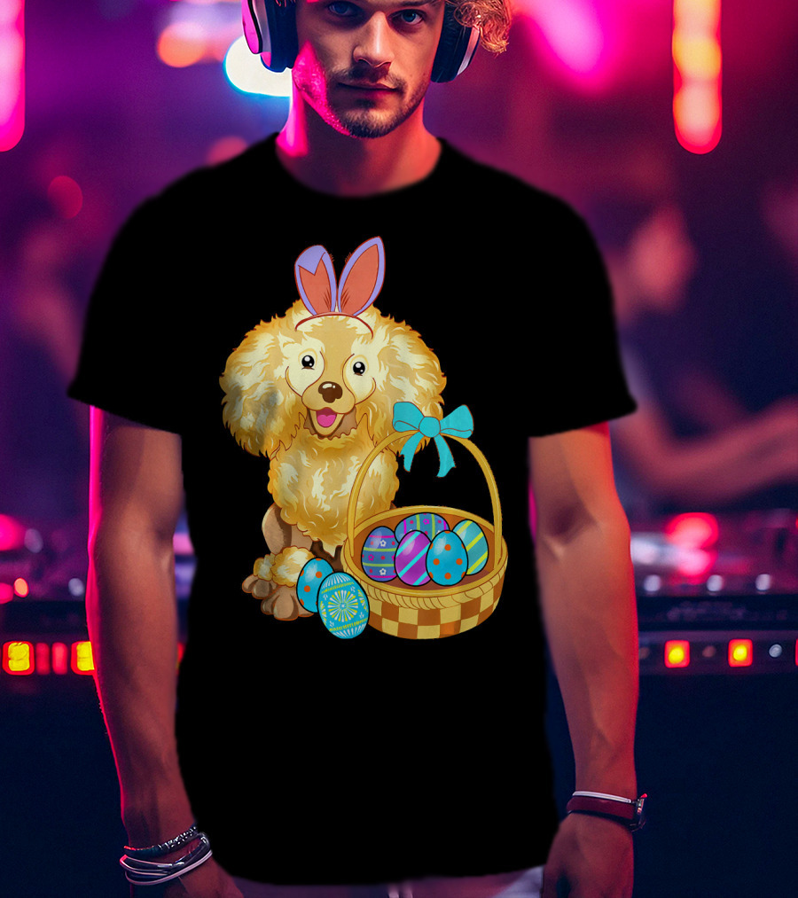 Adorable Poodle With Bunny Ears And Easter Egg Basket T-Shirt