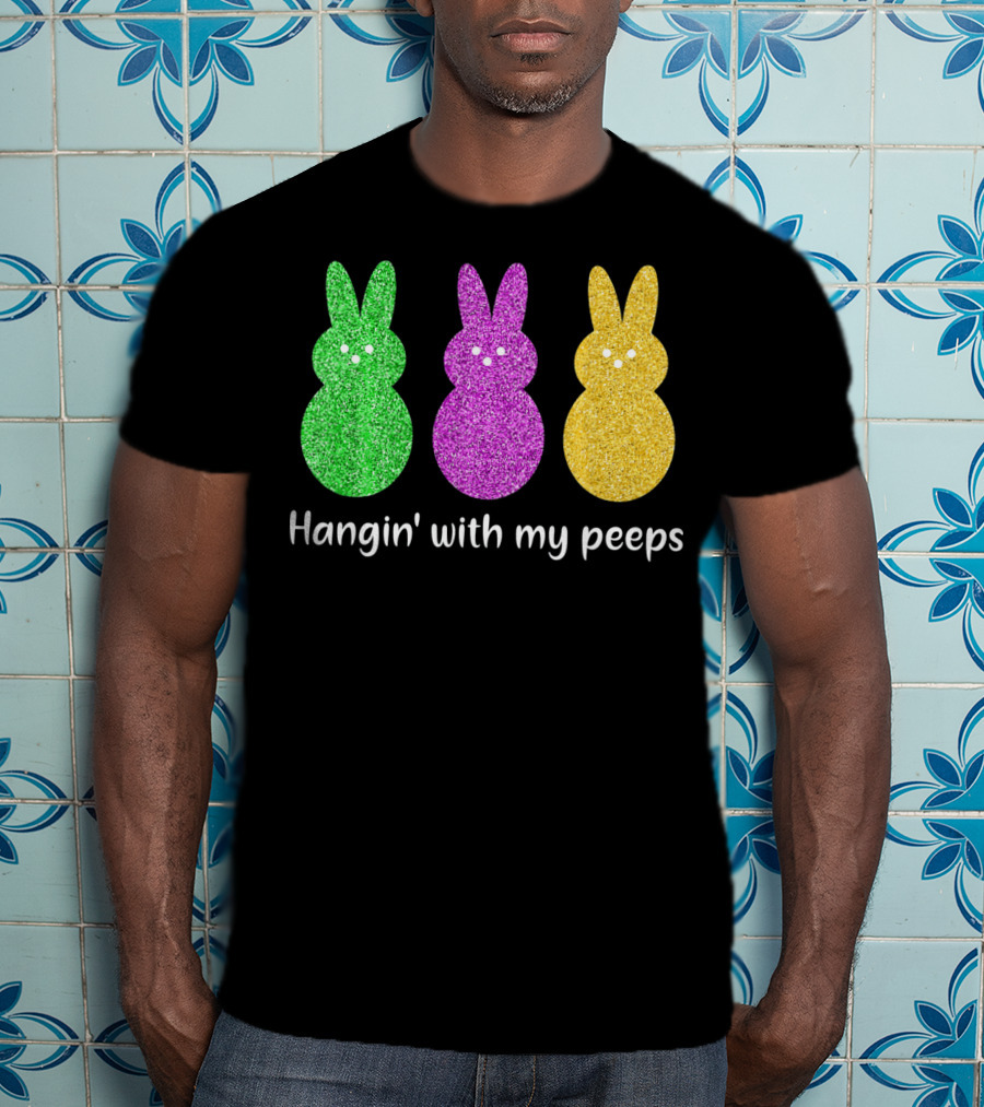 Hangin With My Peeps Glittery Bunny Trio T-Shirt