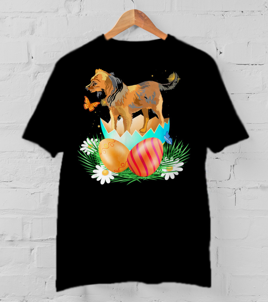 Easter Day Russian Toy With Bunny And Eggs On Grass With Flowers And Butterflies T-Shirt