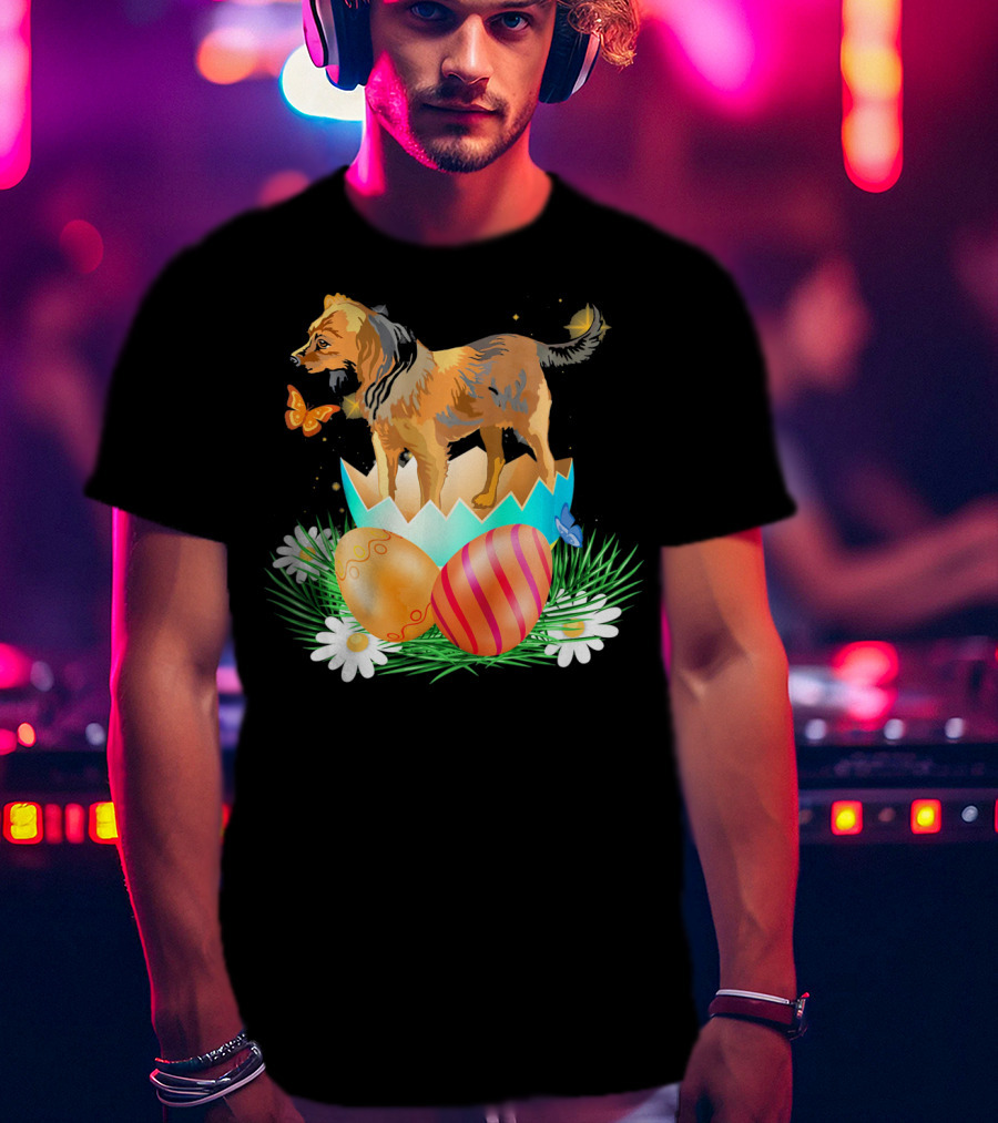 Easter Day Russian Toy With Bunny And Eggs On Grass With Flowers And Butterflies T-Shirt