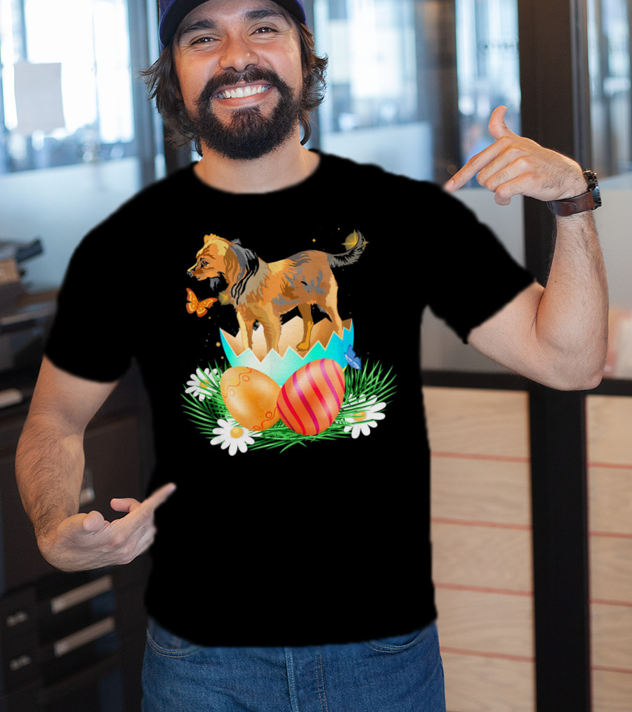 Easter Day Russian Toy With Bunny And Eggs On Grass With Flowers And Butterflies T-Shirt