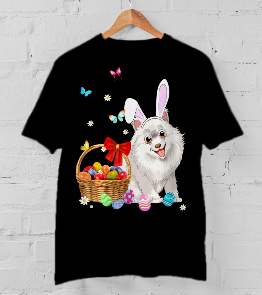 Samoyed Bunny Ear Rabbit Easter Eggs Basket Butterflies T-Shirt