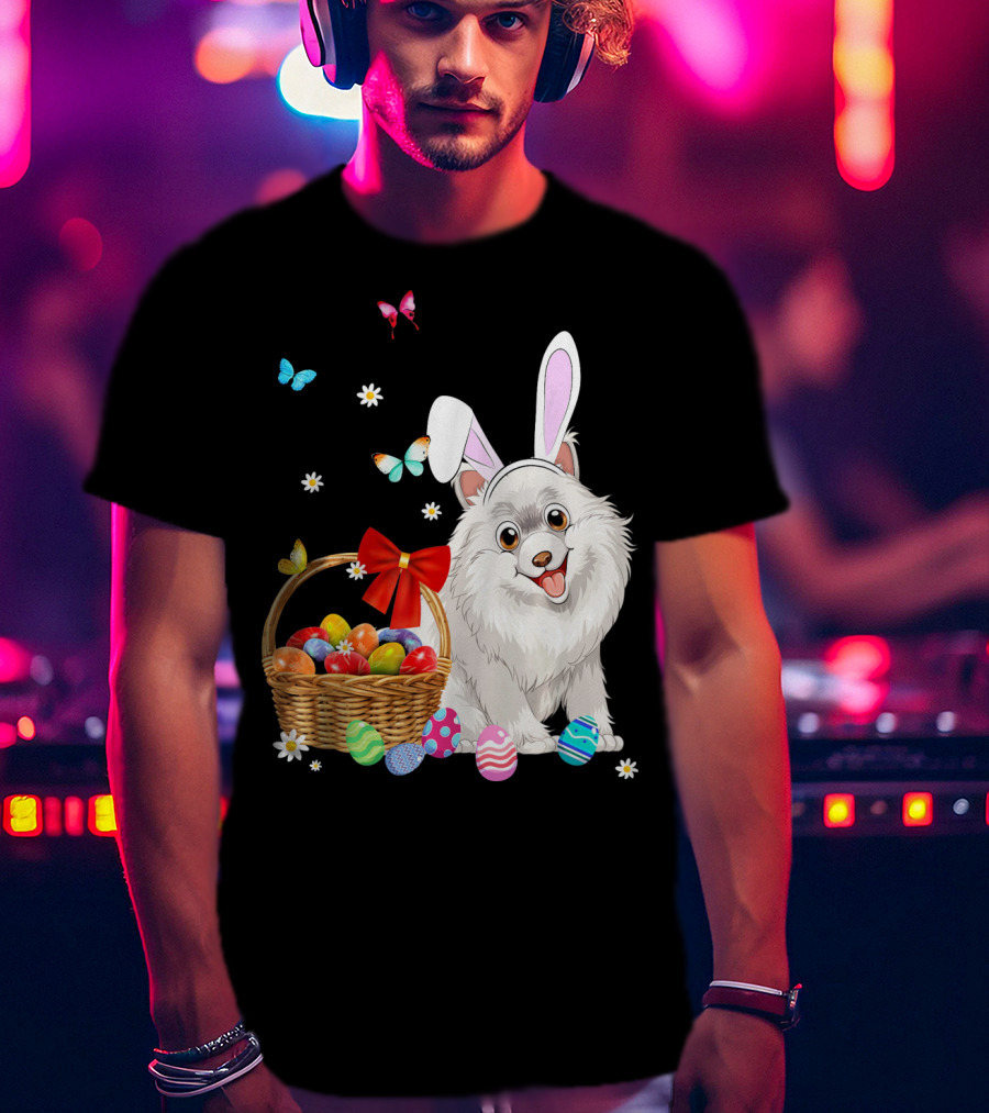 Samoyed Bunny Ear Rabbit Easter Eggs Basket Butterflies T-Shirt
