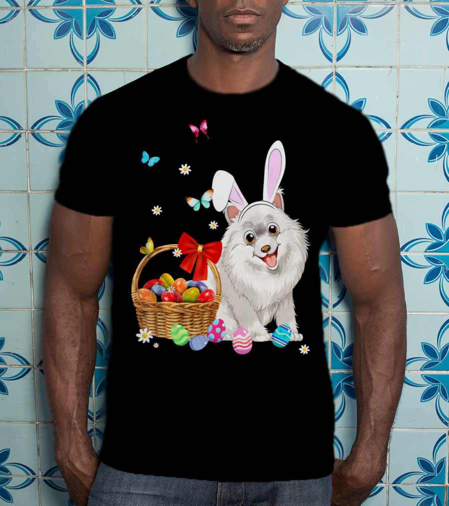 Samoyed Bunny Ear Rabbit Easter Eggs Basket Butterflies T-Shirt