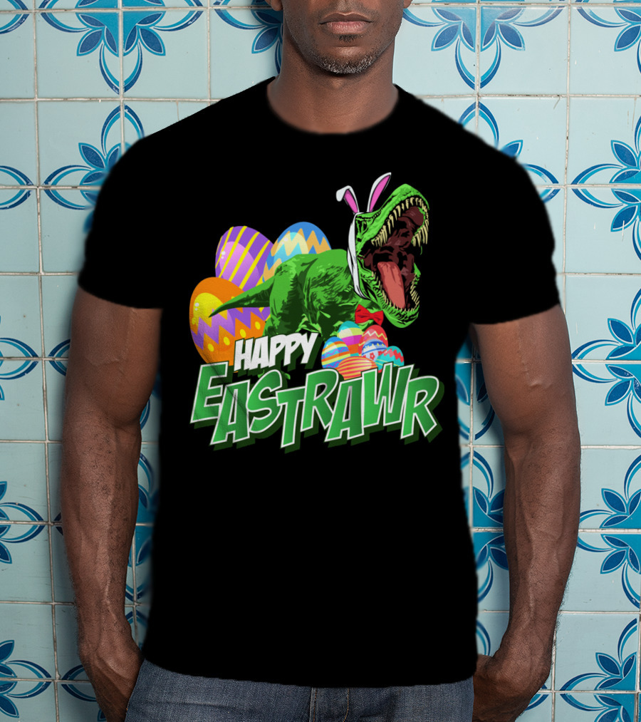 Happy Eastrawr Dinosaur Rex Easter Eggs Bunny Ears T-Shirt