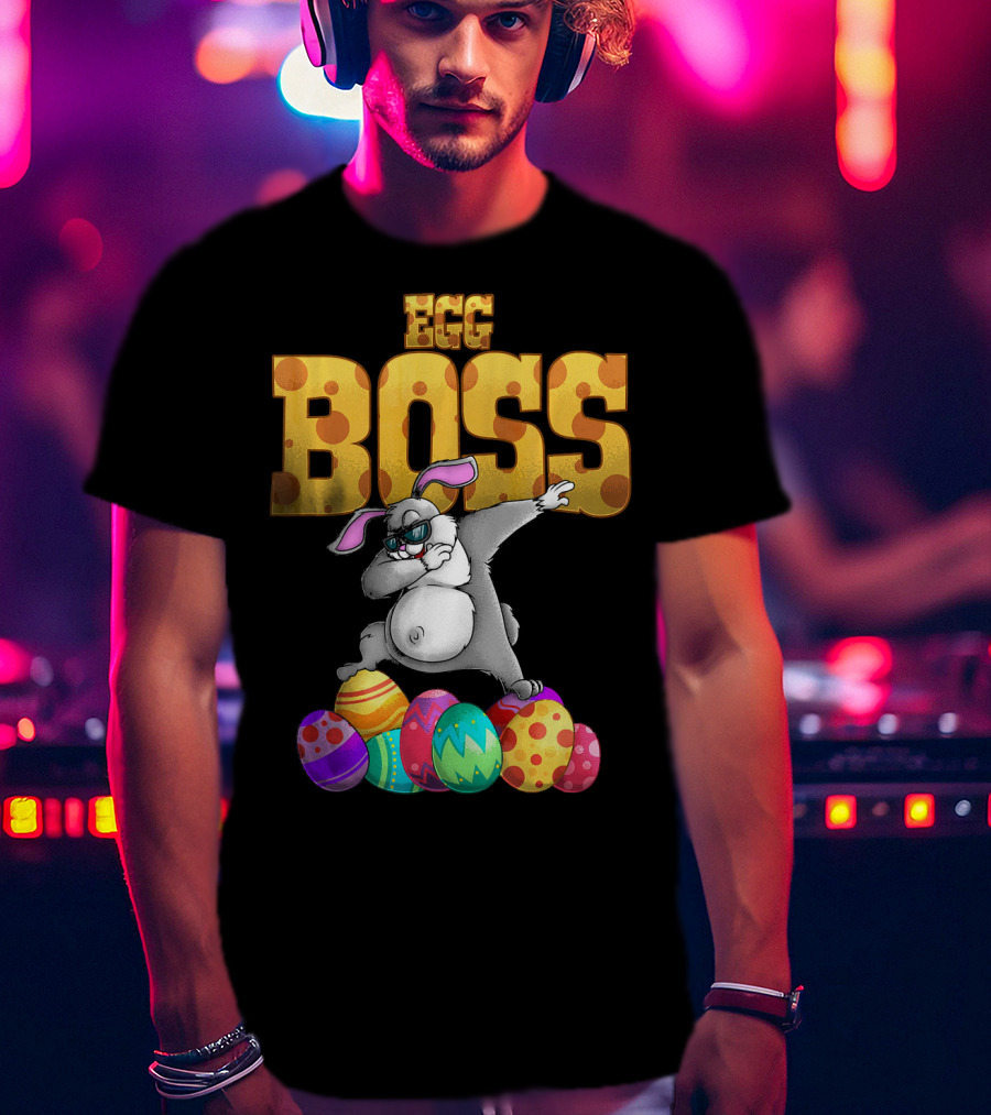 Egg Boss Cute Dabbing Easter Bunny With Colorful Eggs T-Shirt