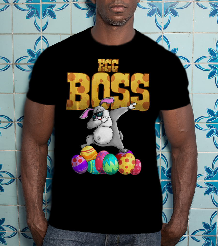 Egg Boss Cute Dabbing Easter Bunny With Colorful Eggs T-Shirt