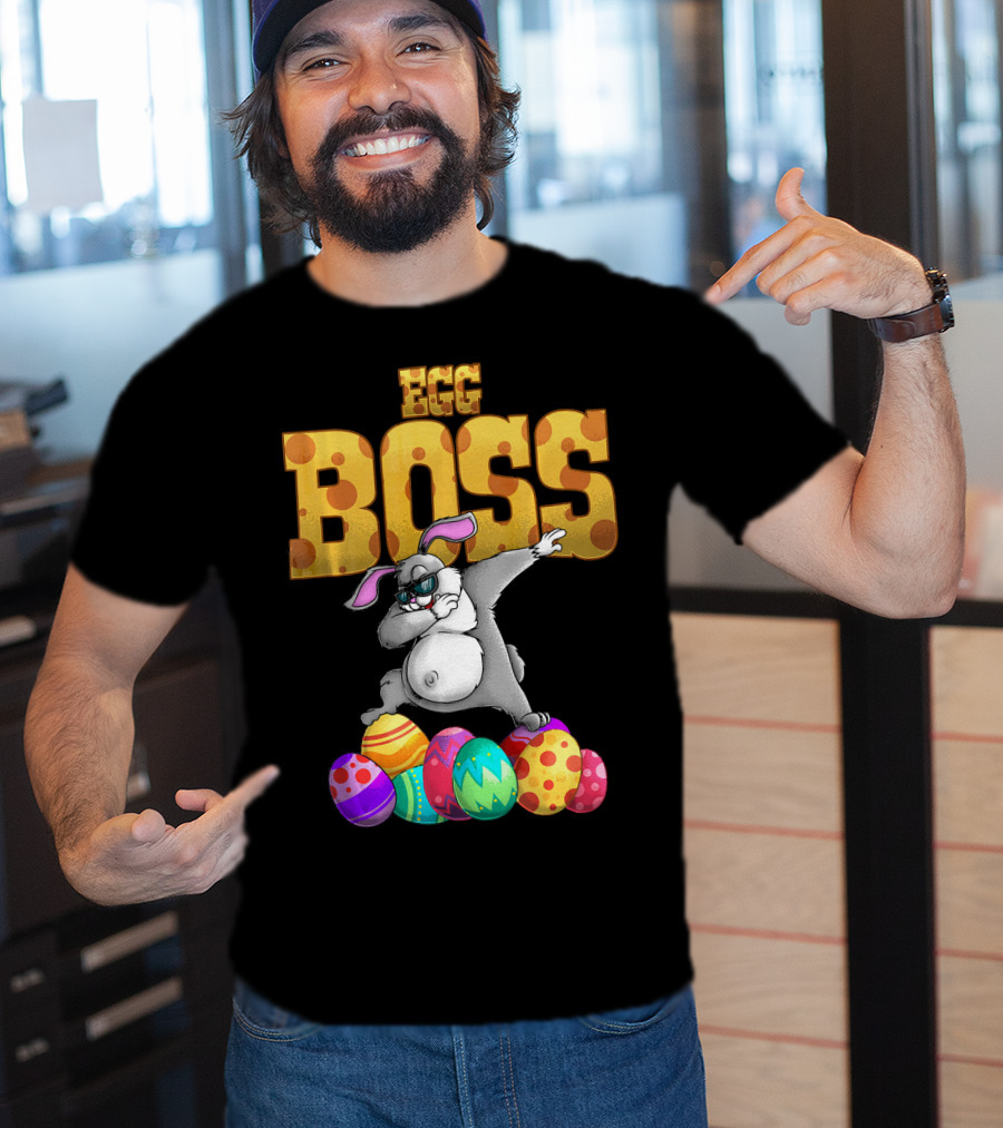 Egg Boss Cute Dabbing Easter Bunny With Colorful Eggs T-Shirt