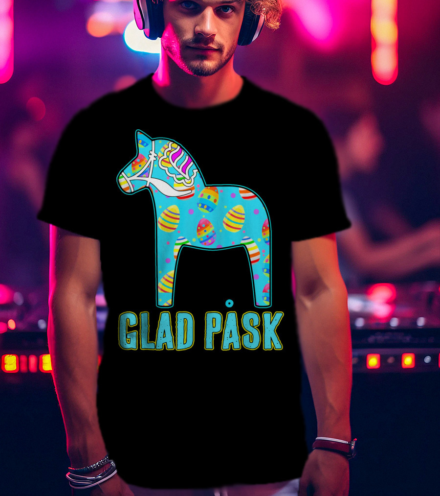 Glad Påsk Swedish Easter Dala Horse With Colorful Eggs T-Shirt