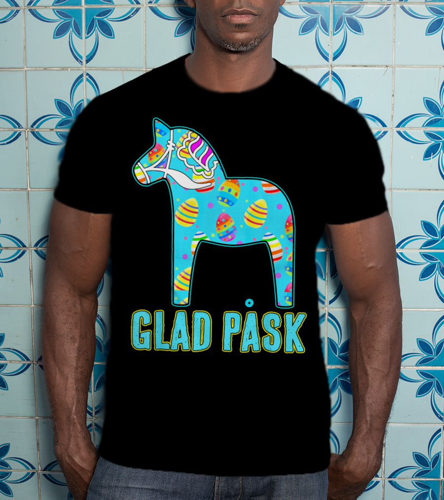 Glad Påsk Swedish Easter Dala Horse With Colorful Eggs T-Shirt
