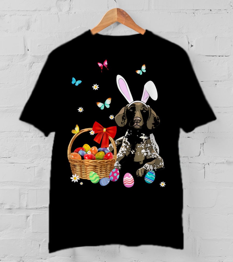 German Shorthaired Pointer With Bunny Ears And Easter Basket T-Shirt