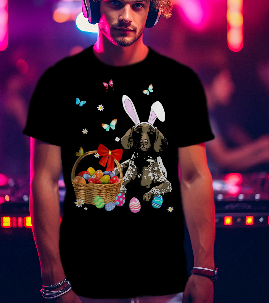 German Shorthaired Pointer With Bunny Ears And Easter Basket T-Shirt