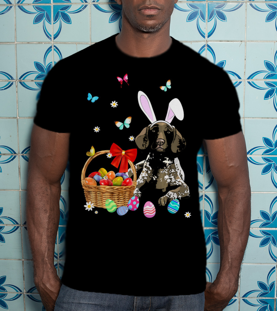 German Shorthaired Pointer With Bunny Ears And Easter Basket T-Shirt