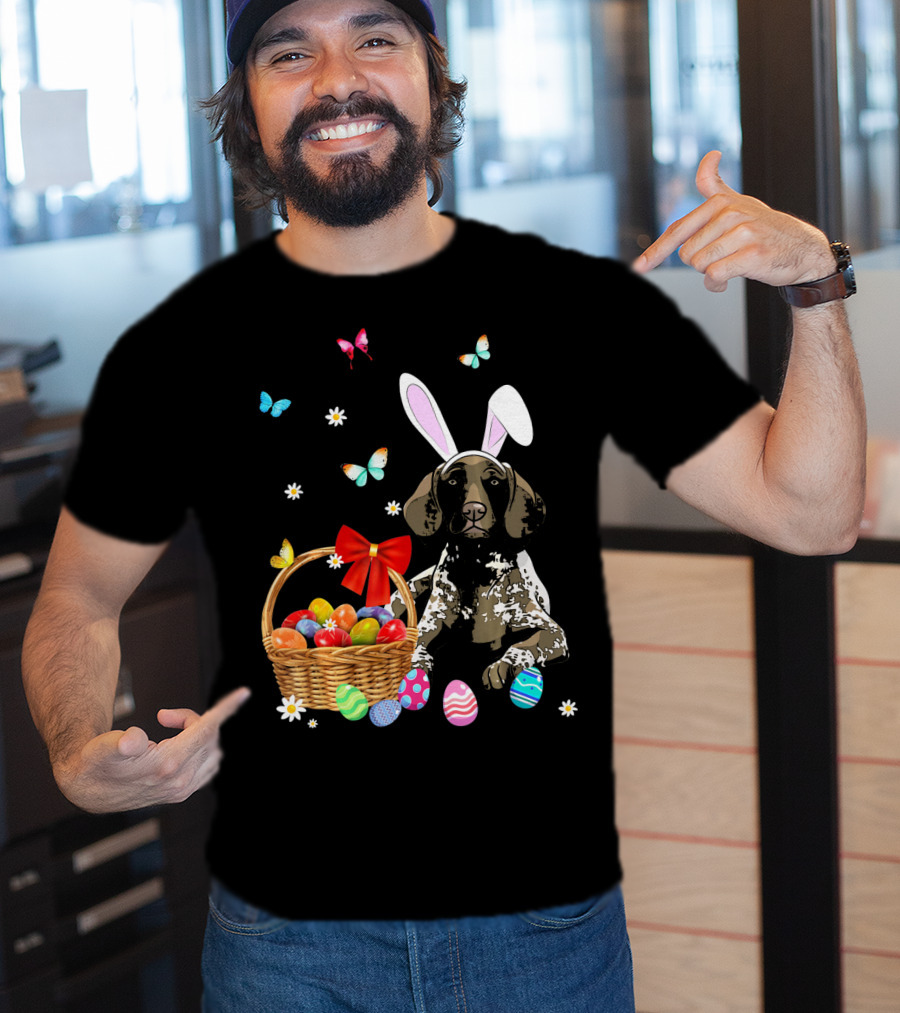 German Shorthaired Pointer With Bunny Ears And Easter Basket T-Shirt