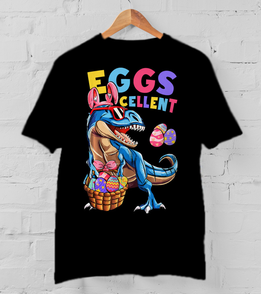 Eggs Cellent Dinosaur Easter Bunny Rex With Colorful Eggs T-Shirt