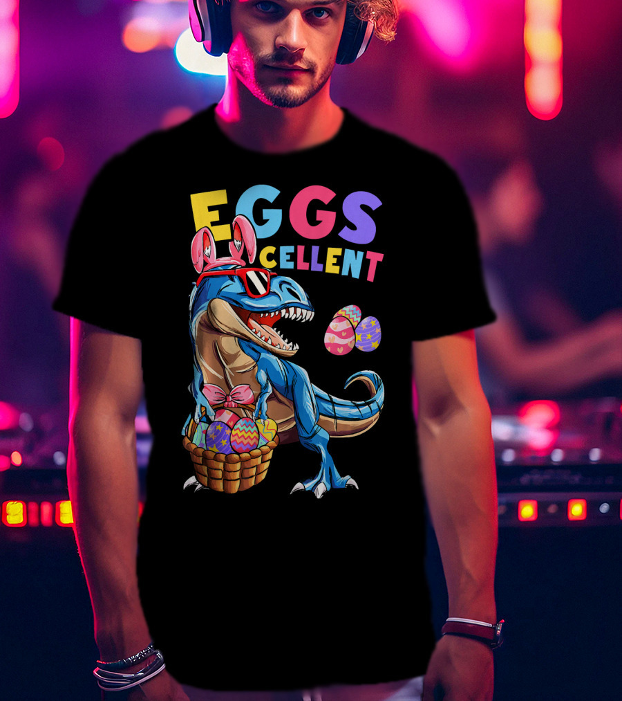 Eggs Cellent Dinosaur Easter Bunny Rex With Colorful Eggs T-Shirt