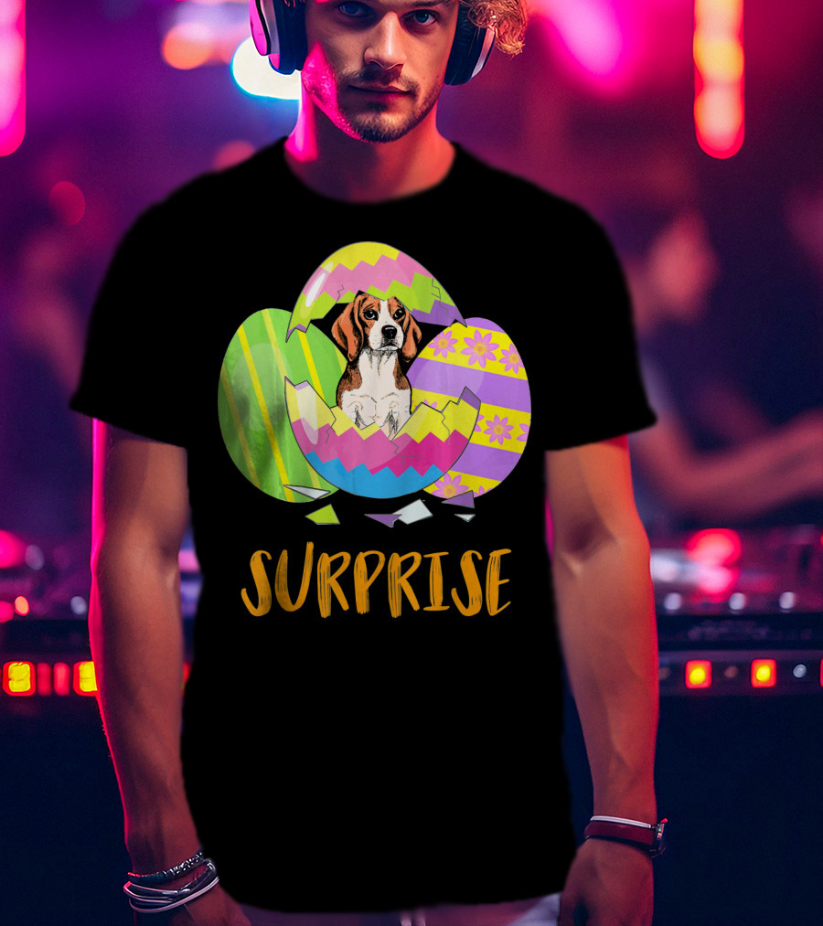 Surprise Beagle Bunny Funny Easter T-Shirt