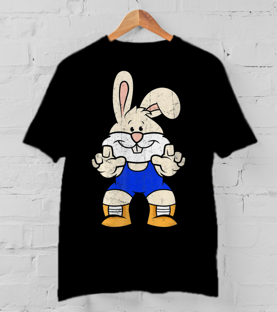 Wrestler Bunny In Blue Gear With Wrestling Pose T-Shirt