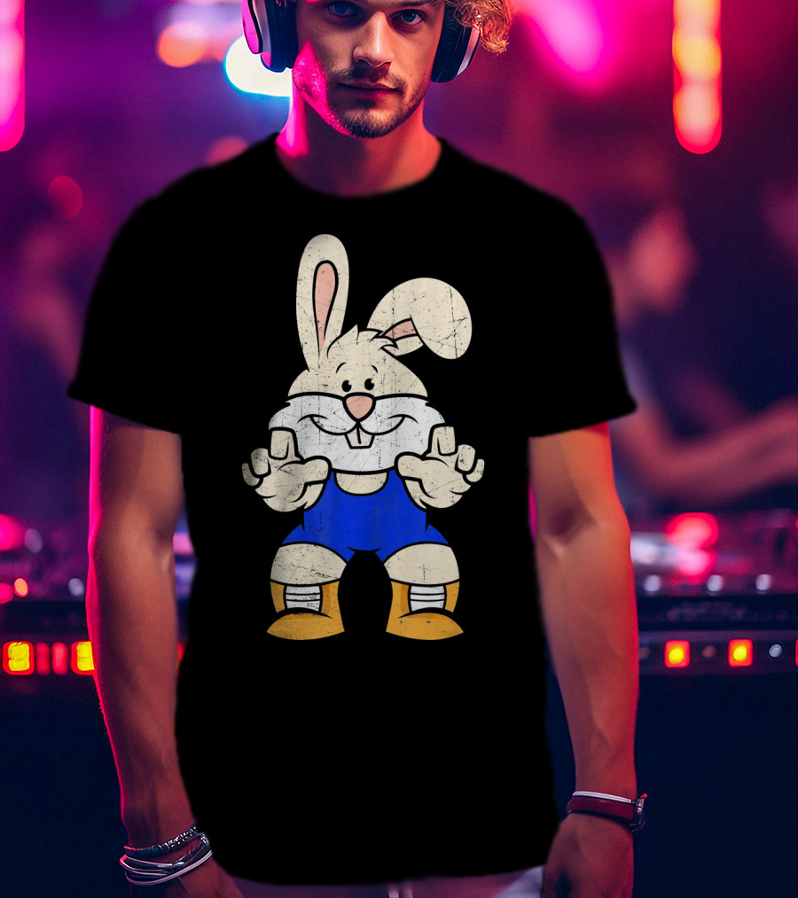 Wrestler Bunny In Blue Gear With Wrestling Pose T-Shirt